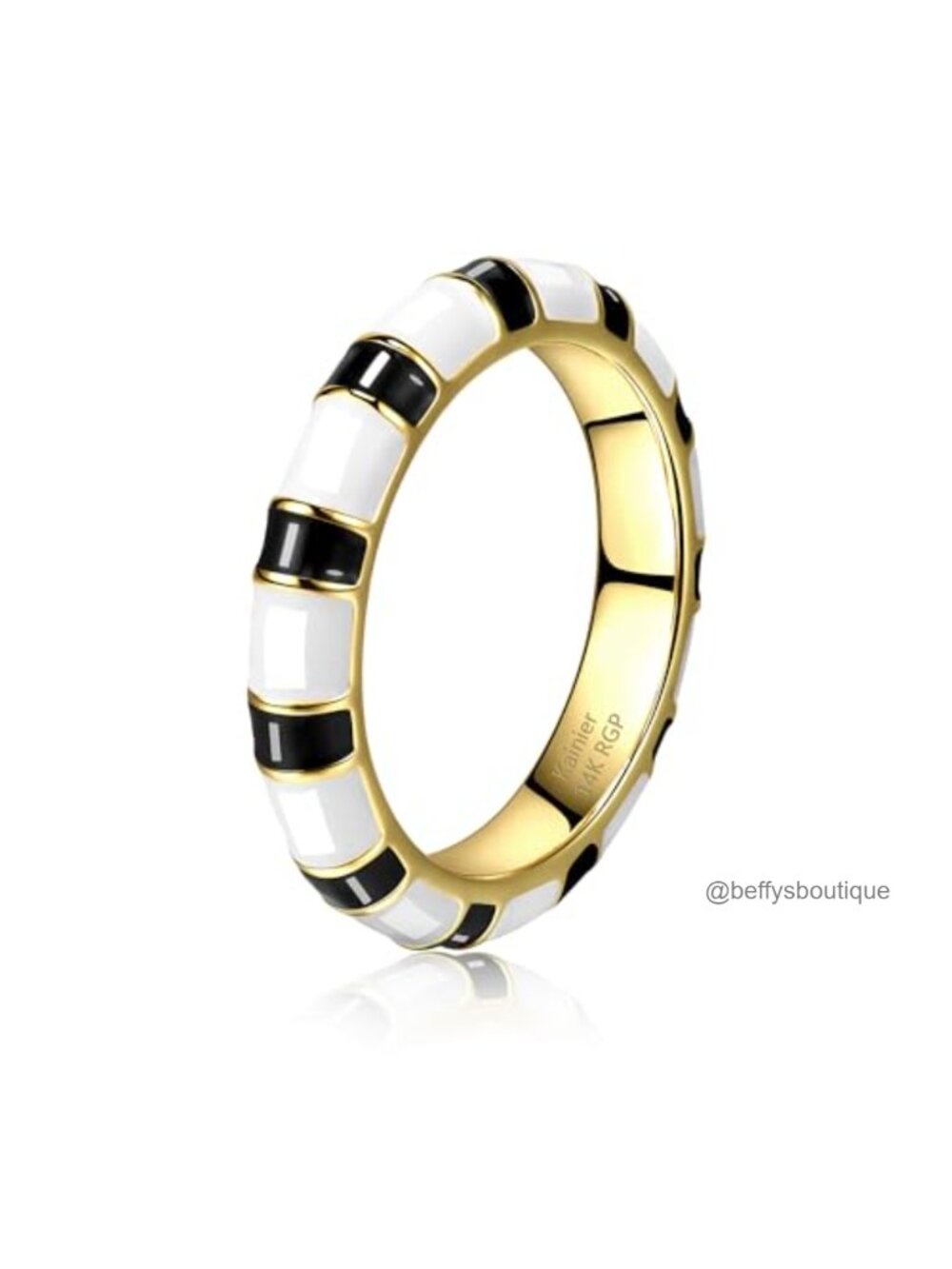 Chunky Enamel Stripe Stacking Ring 14K Gold Plated Titanium Steel Band